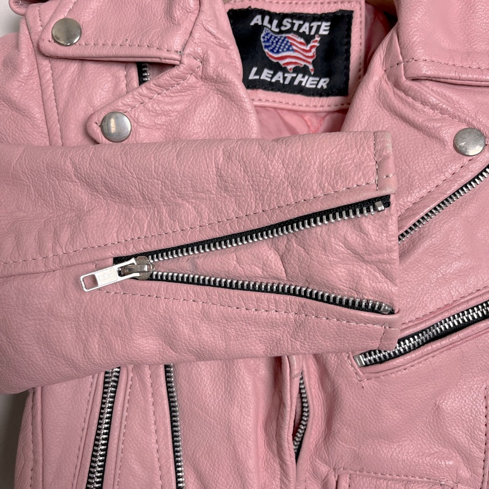kids' allstate leather pink moto jacket size xs - Picture 11 of 12